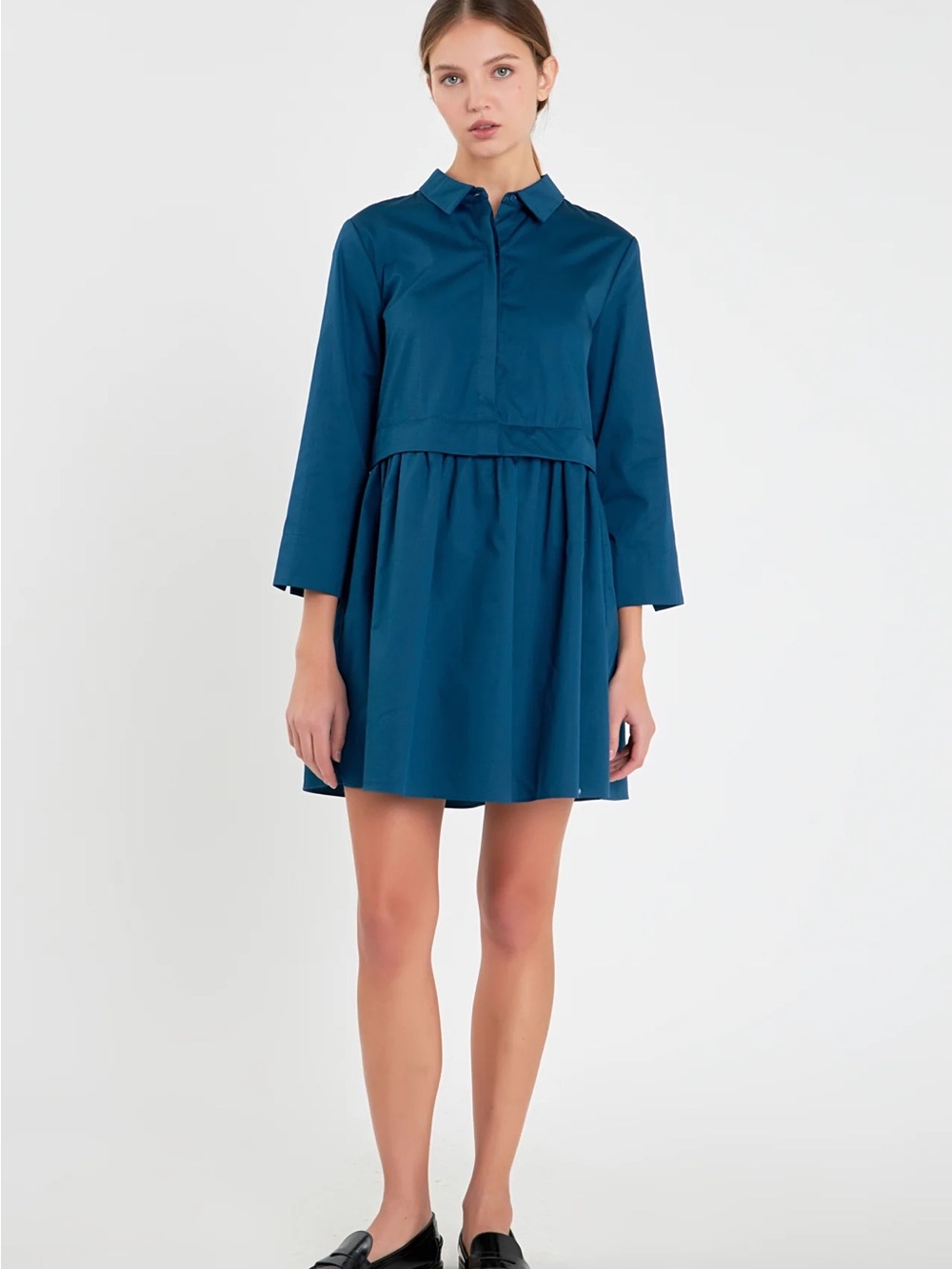 English Factory Teal Blue Long-Sleeve Shirt Dress